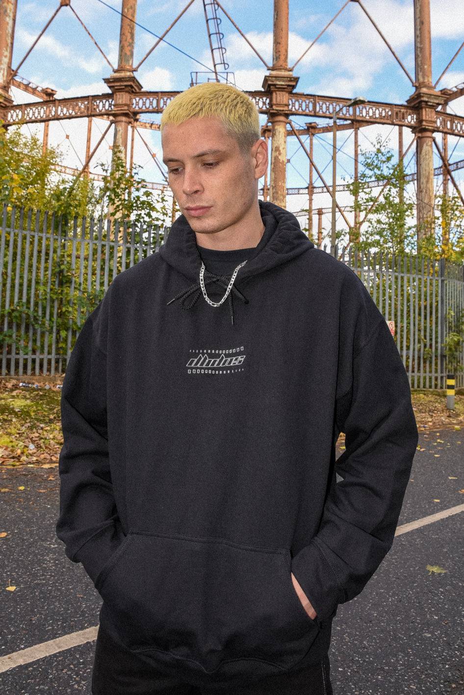 Hoodie in Black with DBDNS Futuristic Logo Embroidery