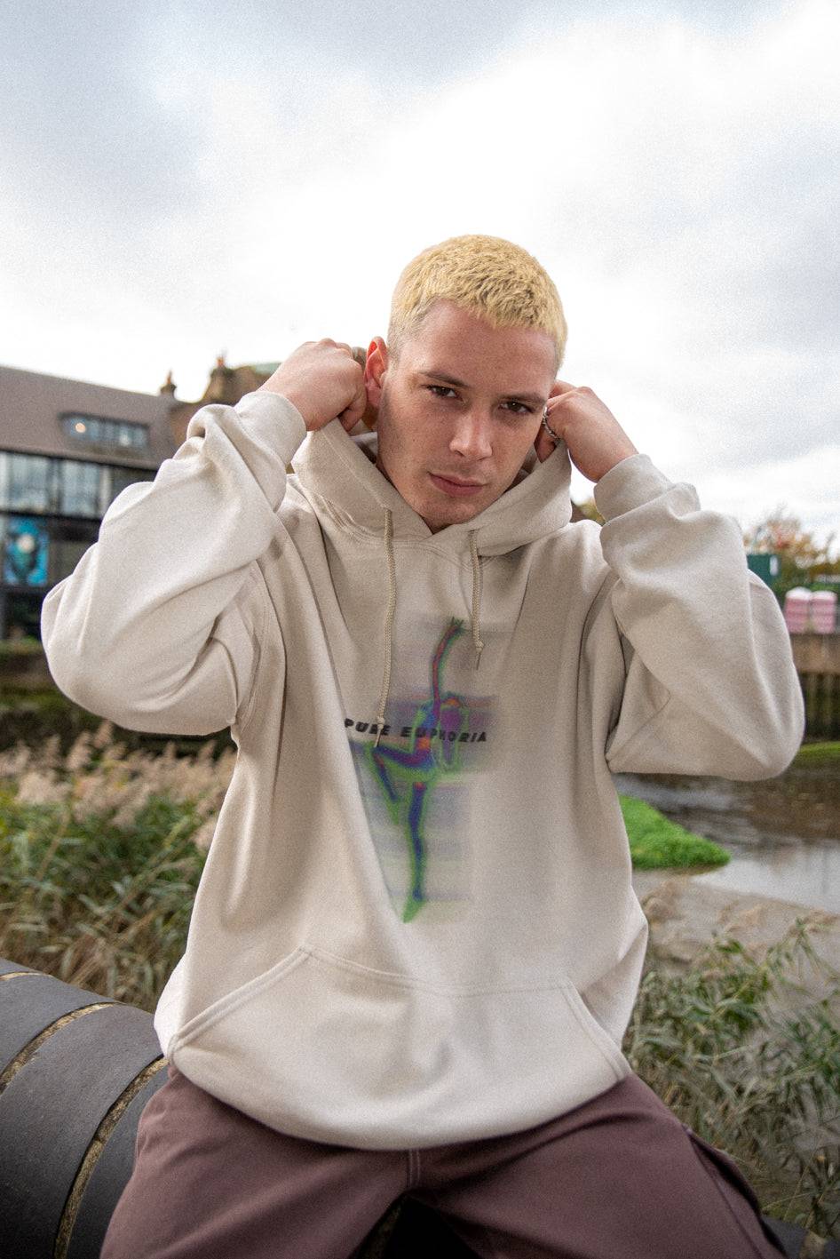 Hoodie in Sand With Pure Euphoria Print