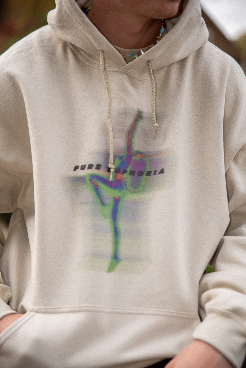 Hoodie in Sand With Pure Euphoria Print