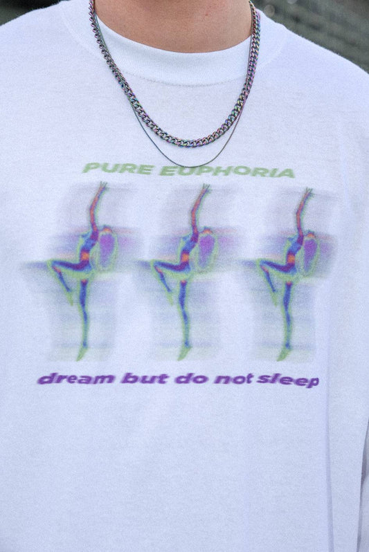 Long Sleeved Cotton T-shirt in White Pure Euphoria Print