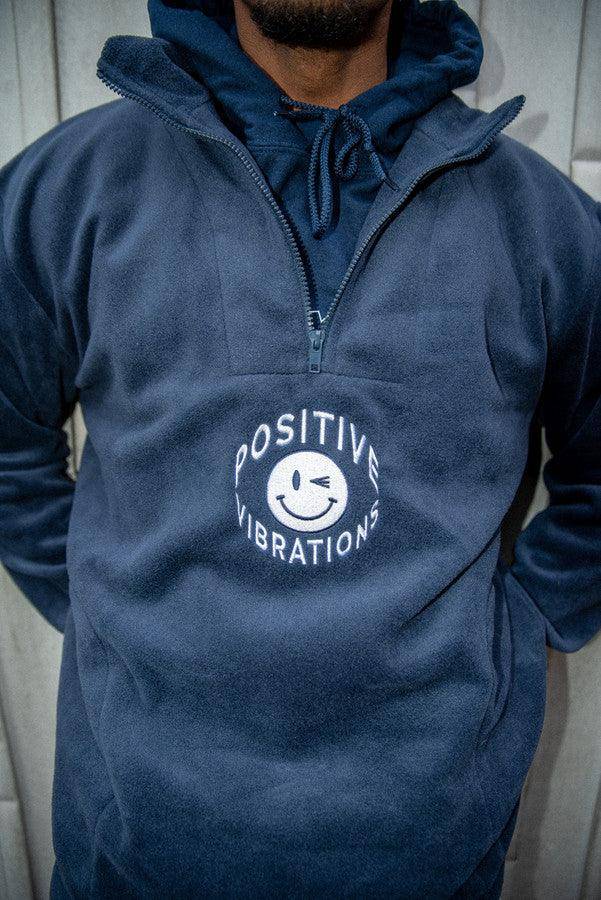 Navy Fleece 90s Rave Smiley Positive Vibrations Embroidery - Dreambutdonotsleep