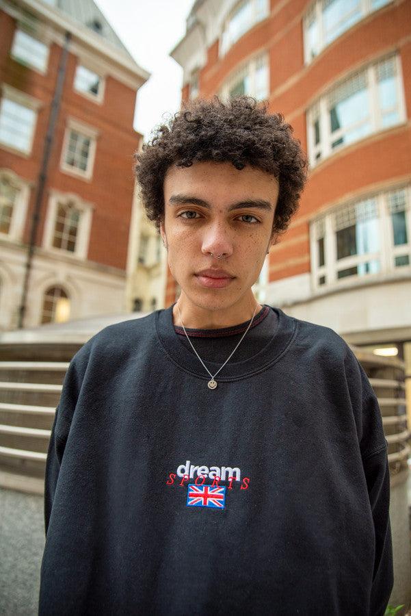 Black Sweatshirt With Dream Sports Embroidery - Dreambutdonotsleep