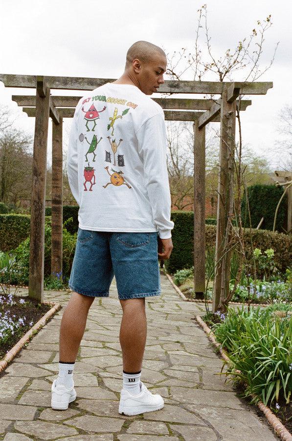 Long Sleeved T-shirt In White With Fruity Ravers Print - Dreambutdonotsleep