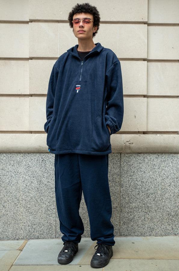 Fleece In Navy With Bro Shroom Embroidery - Dreambutdonotsleep