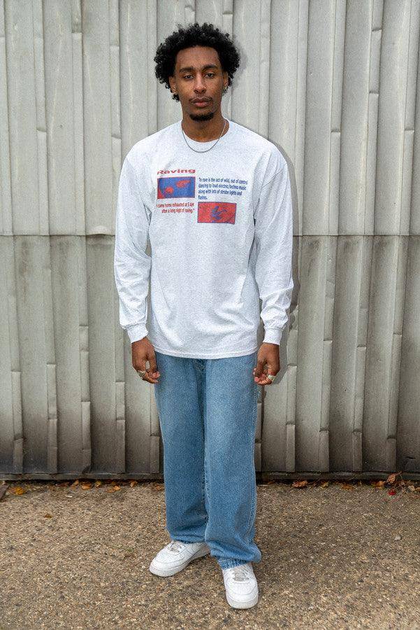 Long Sleeved Ash Grey T-Shirt With Raving Definition Print - Dreambutdonotsleep