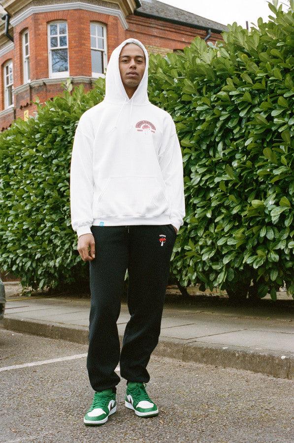 Hoodie In White With Bro Shroom Est 2012 Print - Dreambutdonotsleep
