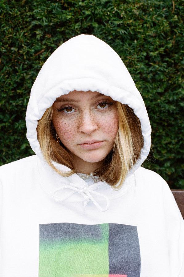 Hoodie In White With Light Leak Print - Dreambutdonotsleep