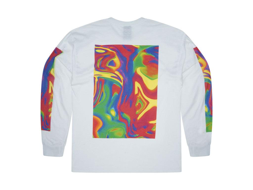 Long Sleeved T-shirt In White With Trippy Festival Print - Dreambutdonotsleep