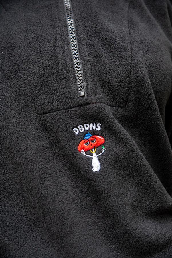 Fleece In Black With Bro Shroom Embroidery - Dreambutdonotsleep