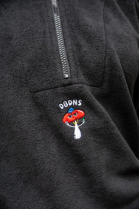 Fleece In Black With Bro Shroom Embroidery - Dreambutdonotsleep