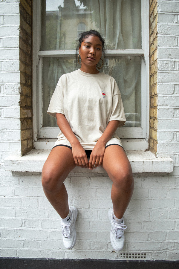 Short Sleeve Tshirt in Sand with Bro Shroom Embroidery