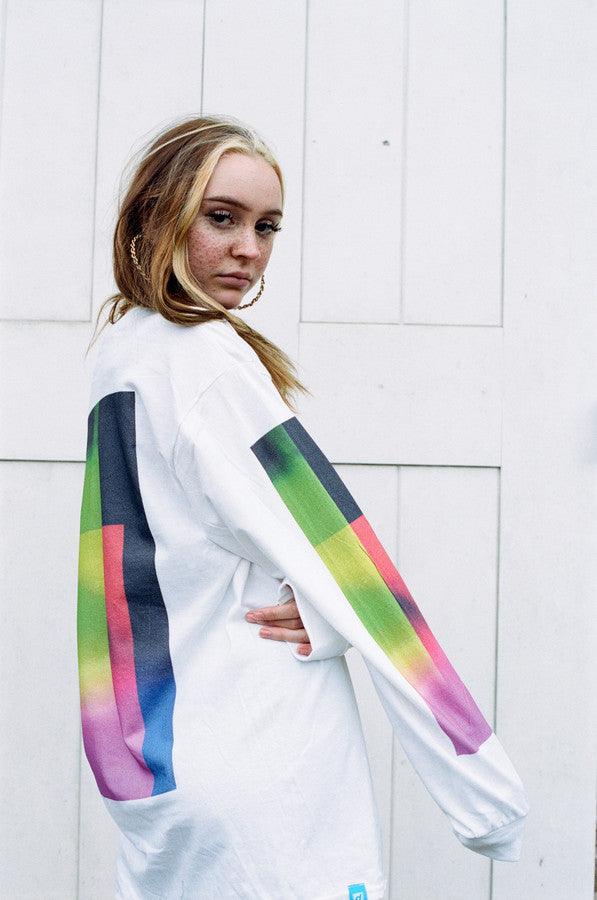 Long Sleeved T-shirt In White With Light Leak Print - Dreambutdonotsleep