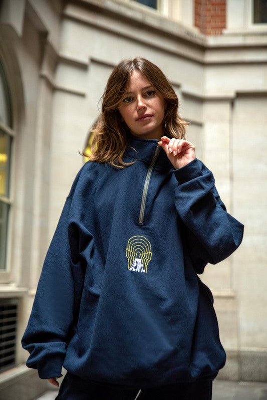 1-4 Zip Sweatshirt In Navy With Desire Embroidery - Dreambutdonotsleep