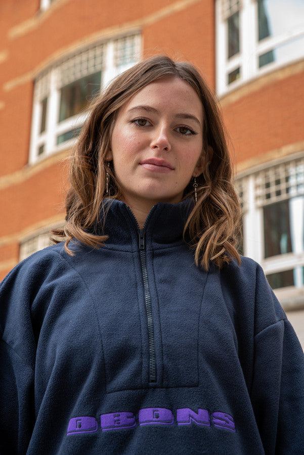 Fleece In Navy With Purple DBDNS Embroidery - Dreambutdonotsleep