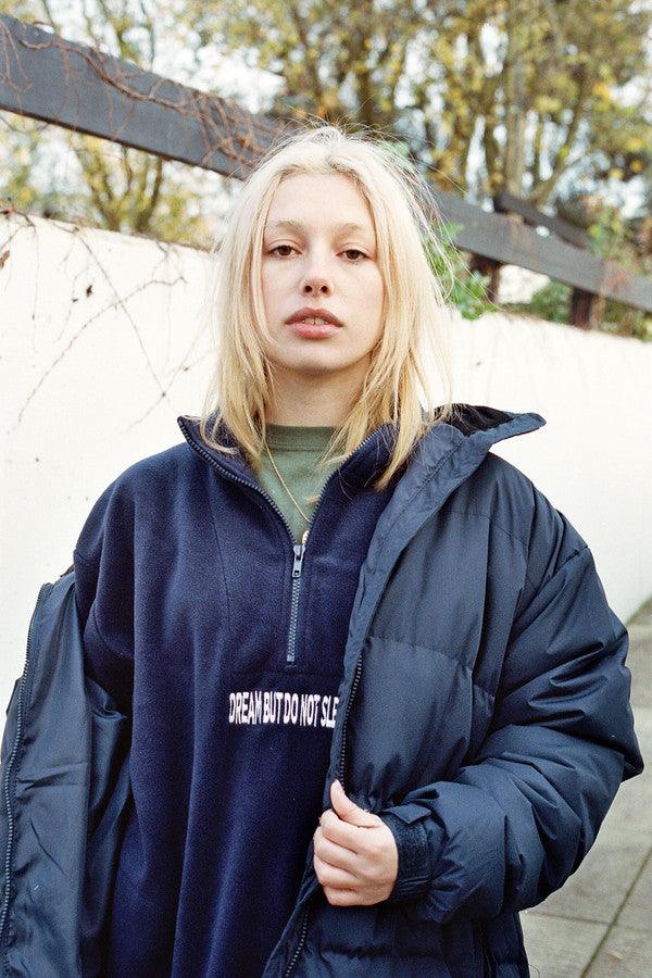 Navy Blue Fleece With Dream But Do Not Sleep Embroidered Design - Dreambutdonotsleep