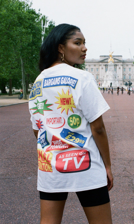 Short Sleeved White T-Shirt with Bargains Galore Print
