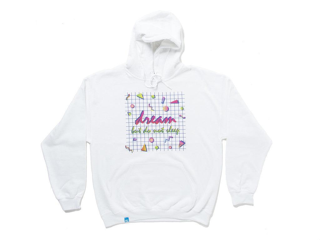 90s Grid Design Printed On A White Cotton Hoodie - Dreambutdonotsleep