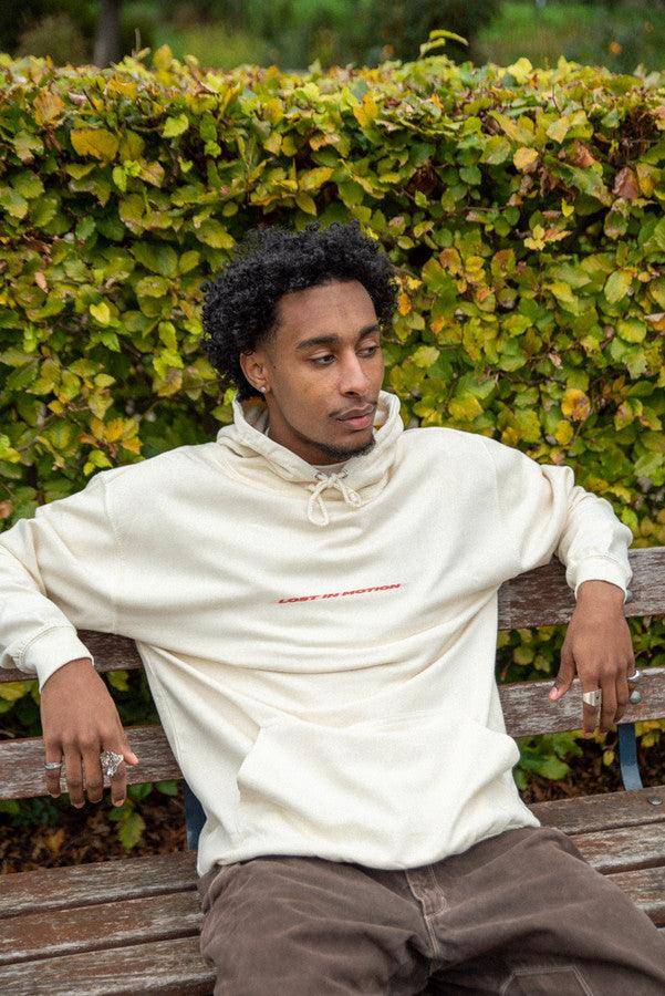Hoodie in Neutral With Lost In Motion Logo Print - Dreambutdonotsleep