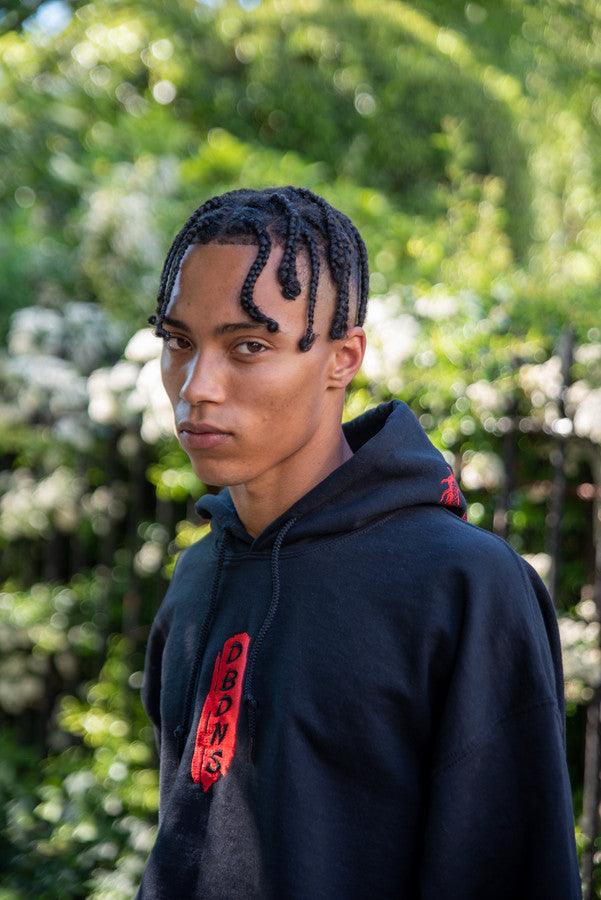 Black Hoodie With Red Dragon Embroidery - Dreambutdonotsleep