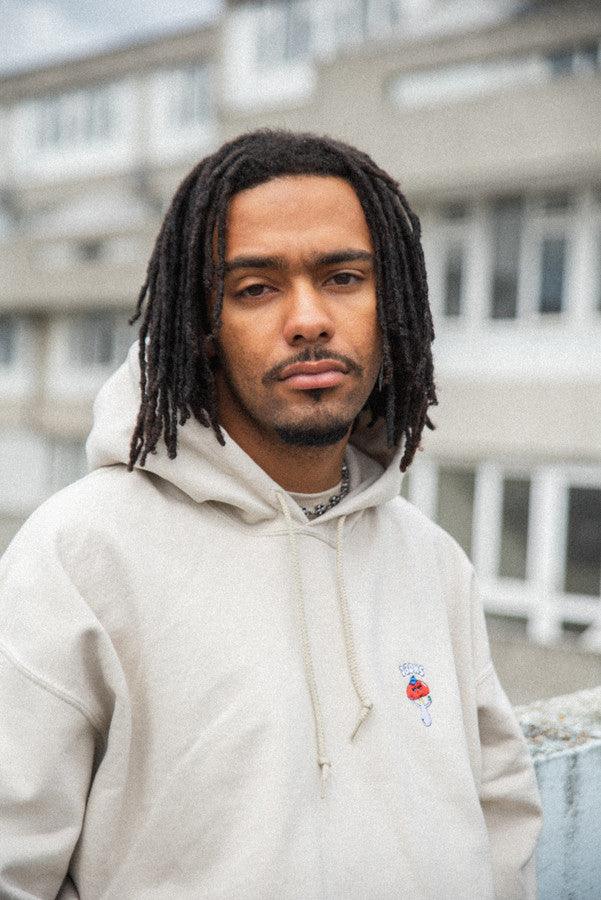Hoodie in Sand with Bro Shroom Embroidery - Dreambutdonotsleep