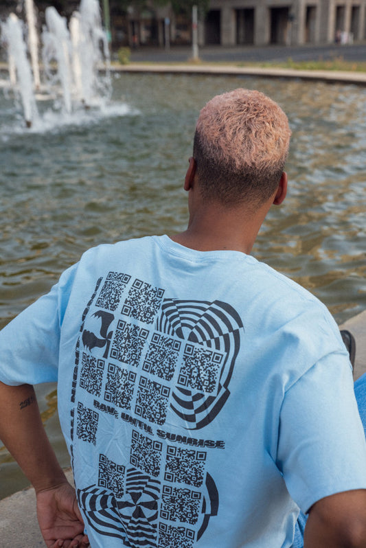Short Sleeve Tshirt in Light Blue with QR Code Print