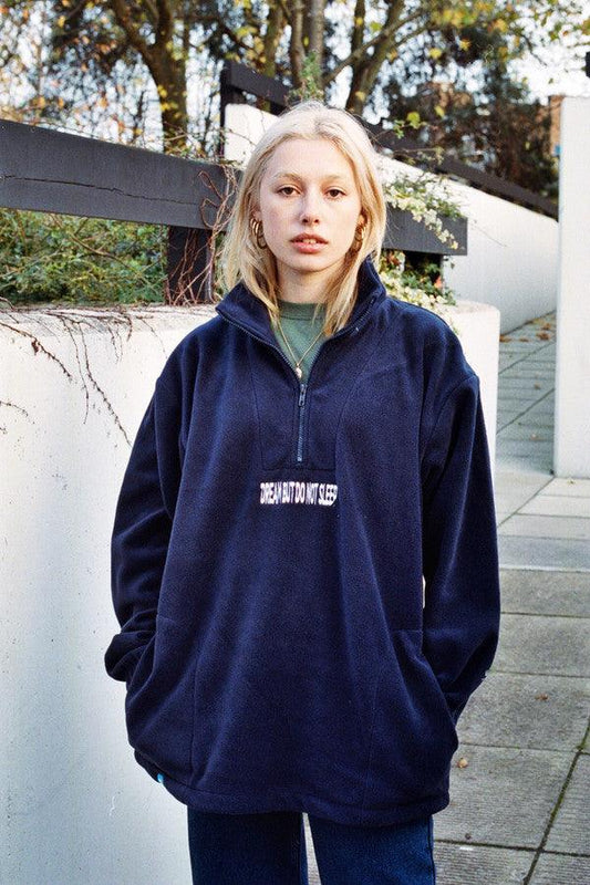 Navy Blue Fleece With Dream But Do Not Sleep Embroidered Design - Dreambutdonotsleep