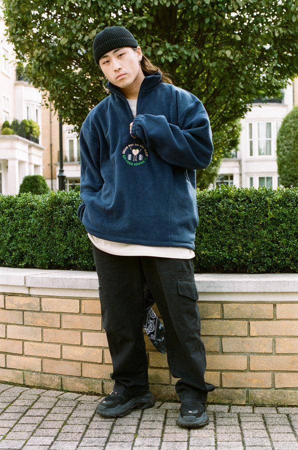 Fleece In Navy Pete The Peach Fruity Disco Raver Embroidery - Dreambutdonotsleep