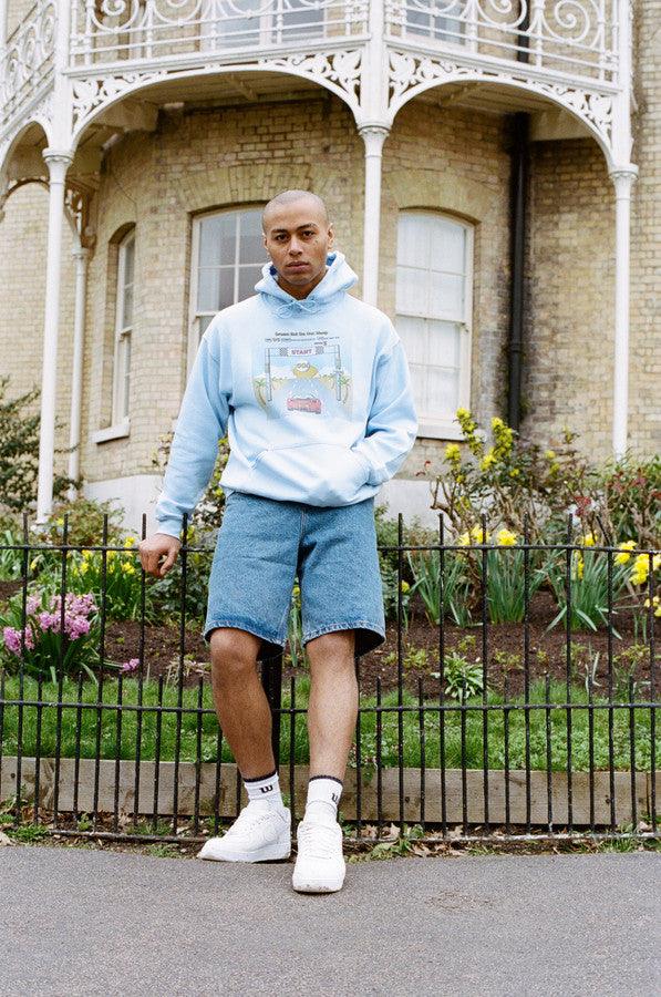 Hoodie In Light Blue With Drive In To The Sunset Print - Dreambutdonotsleep