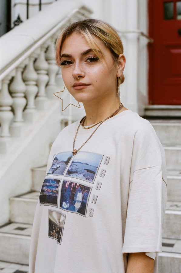 Short Sleeved T-shirt In Sand with Festival Photo Print