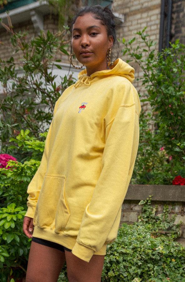 Hoodie in Yellow with Bro Shroom Embroidery - Dreambutdonotsleep