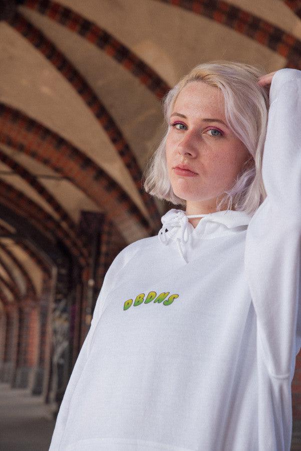 Hoodie in White with Apple Bubble Logo Print - Dreambutdonotsleep