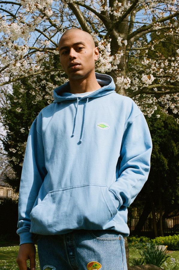 Hoodie in Cornflower Blue with Fruit Sticker Embroidery - Dreambutdonotsleep