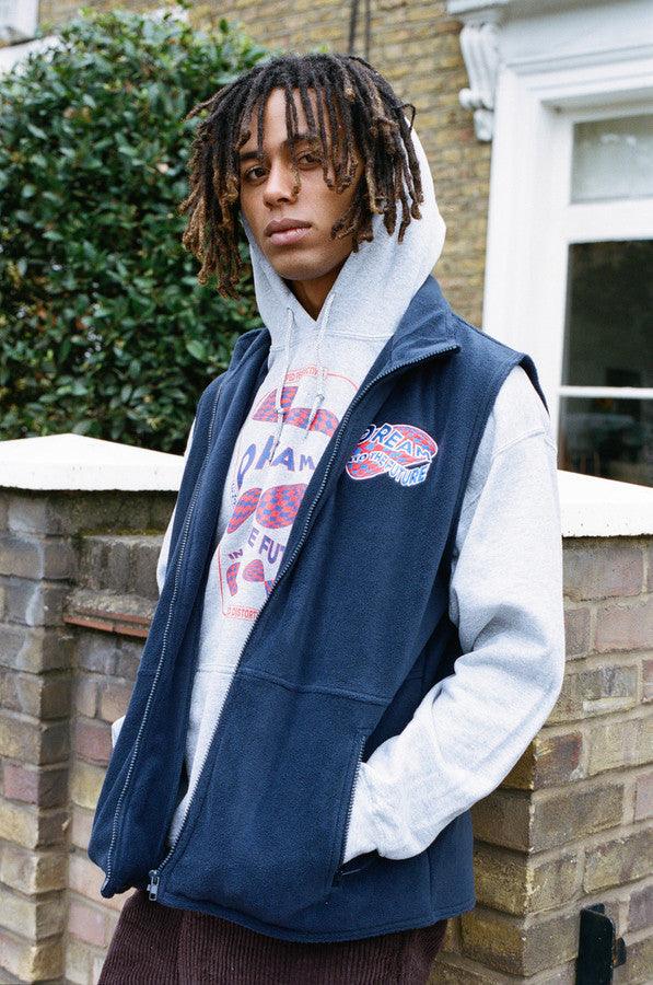Navy Blue Fleece Gilet With Dream Into The Future Embroidery - Dreambutdonotsleep