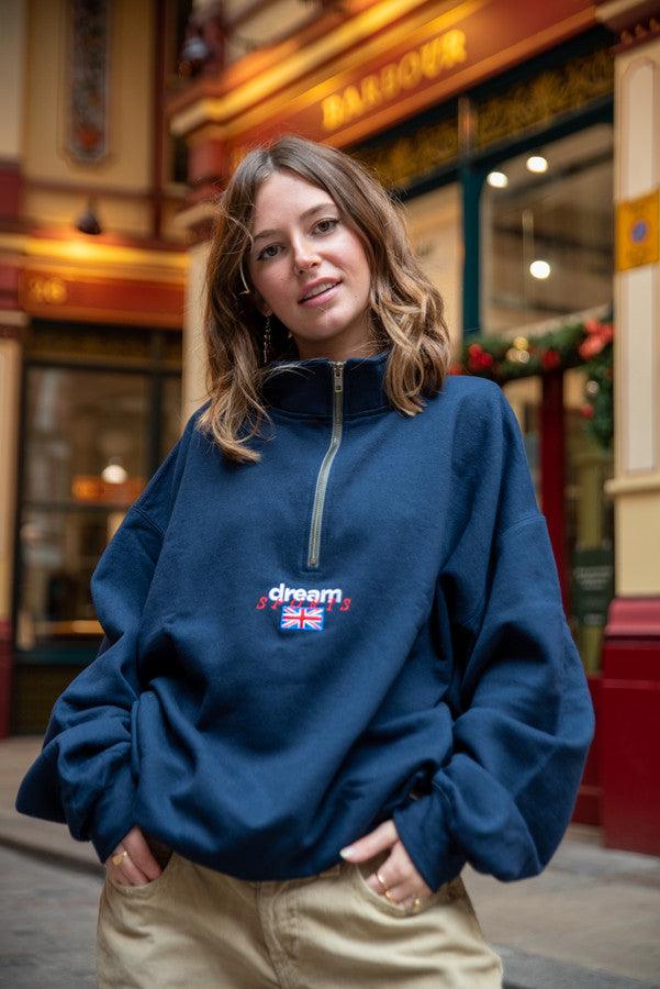 1-4 Zip Sweatshirt In Navy With Dream Sports Embroidery - Dreambutdonotsleep