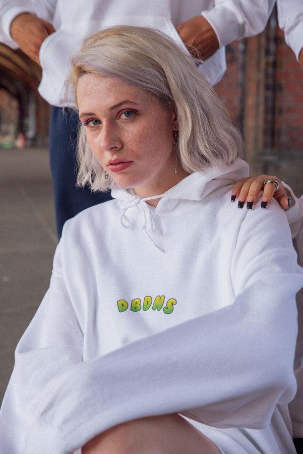 Hoodie in White with Apple Bubble Logo Print - Dreambutdonotsleep