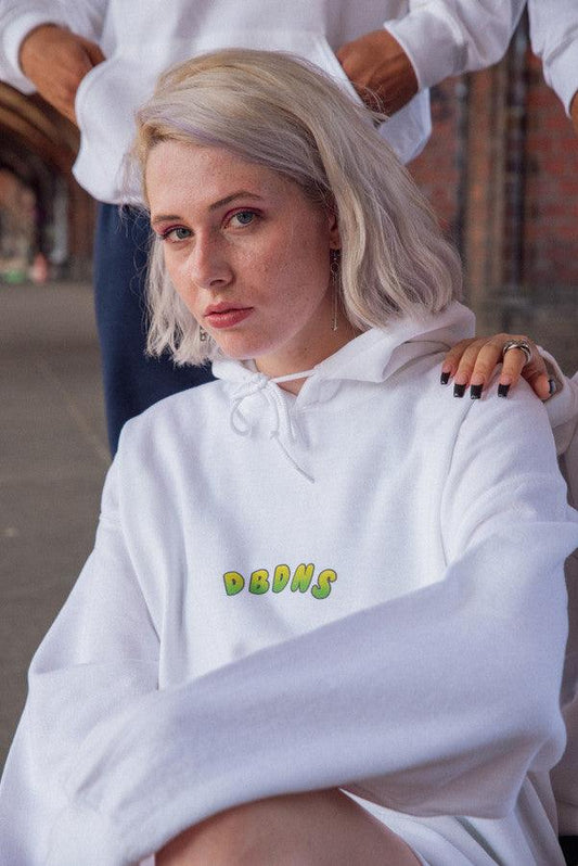 Hoodie in White with Apple Bubble Logo Print - Dreambutdonotsleep
