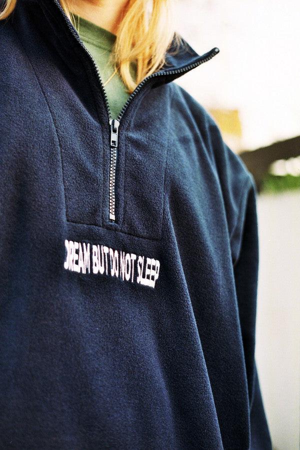 Navy Blue Fleece With Dream But Do Not Sleep Embroidered Design - Dreambutdonotsleep