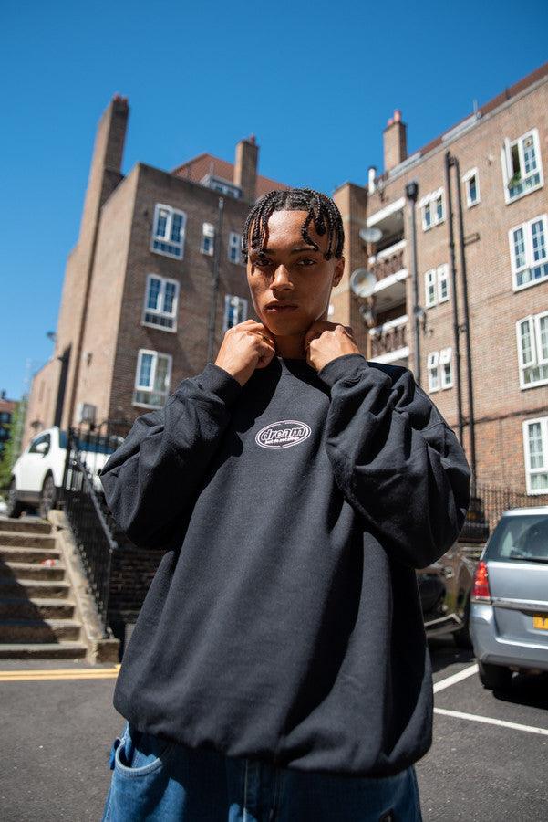 Black Sweatshirt With Oval Logo Embroidery - Dreambutdonotsleep