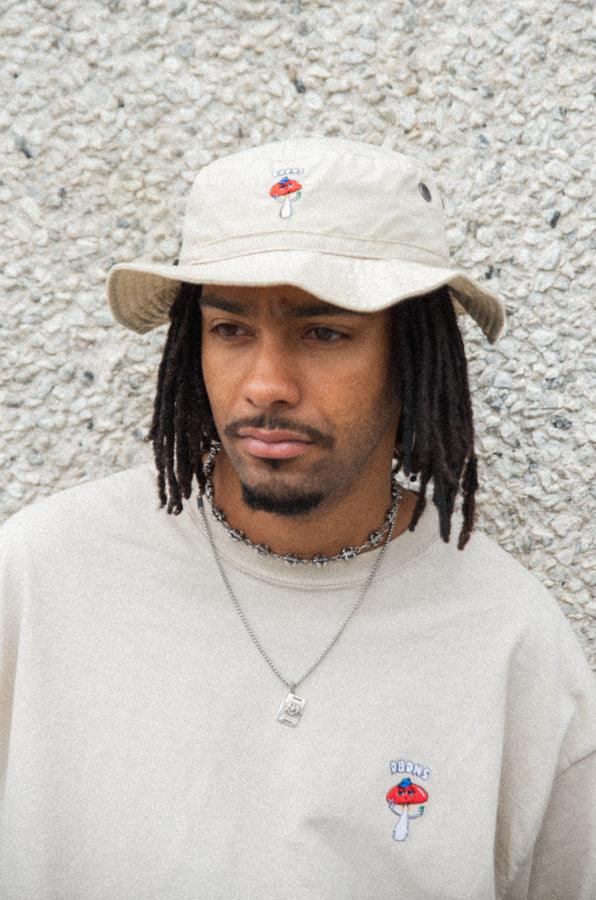 Bucket Hat In Sand With Embroidered Bro Shroom - Dreambutdonotsleep