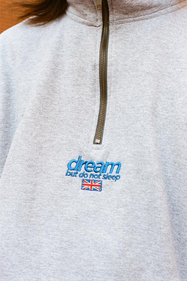 1-4 Zip Sweatshirt In Grey With Blue Embroidered Logo - Dreambutdonotsleep