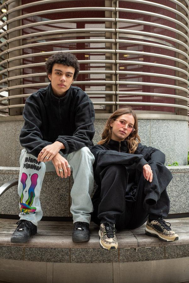 Fleece In Black With Black DBDNS Embroidery - Dreambutdonotsleep