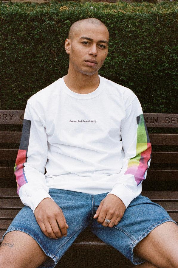 Long Sleeved T-shirt In White With Light Leak Print - Dreambutdonotsleep