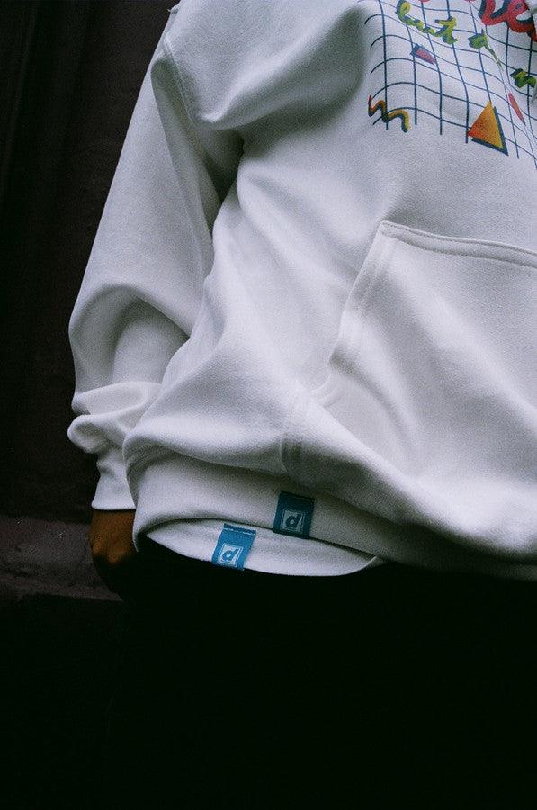 90s Grid Design Printed On A White Cotton Hoodie - Dreambutdonotsleep