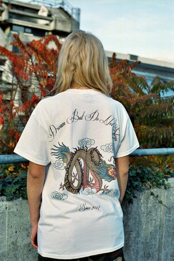Chinese Dragon Design On White Short Sleeved T-shirt - Dreambutdonotsleep