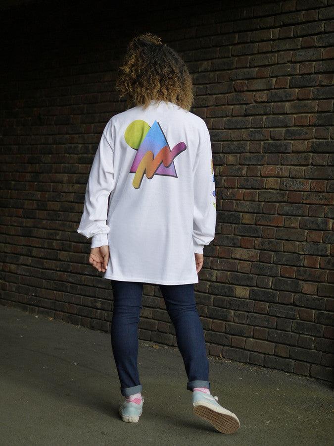 Colourful 90s Gradient Design On White Long Sleeved T-shirt - Dreambutdonotsleep