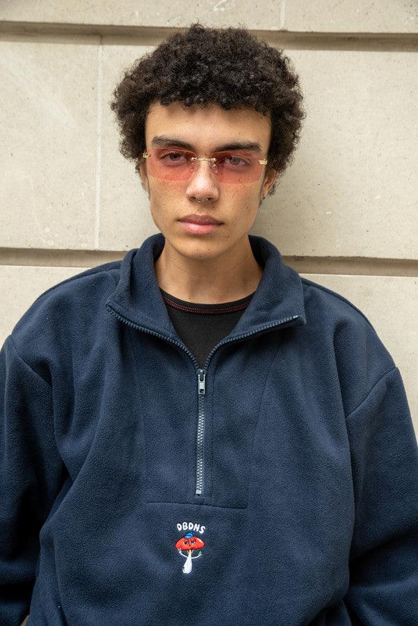 Fleece In Navy With Bro Shroom Embroidery - Dreambutdonotsleep