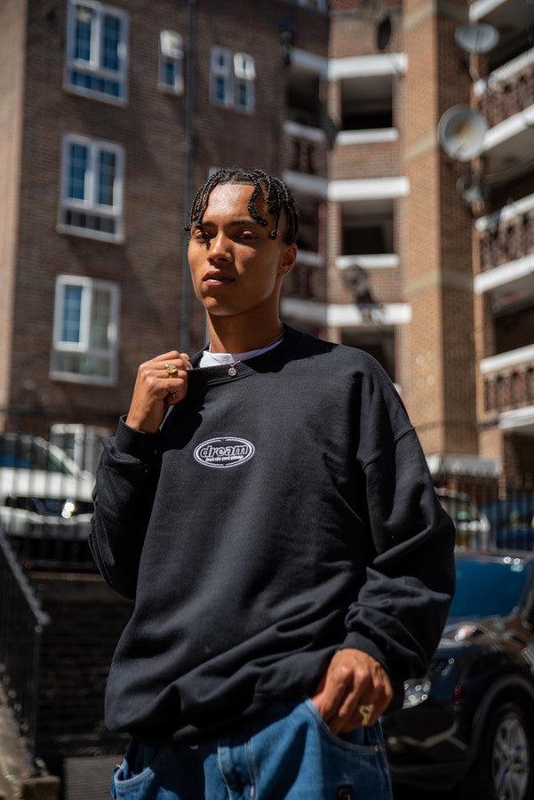 Black Sweatshirt With Oval Logo Embroidery - Dreambutdonotsleep