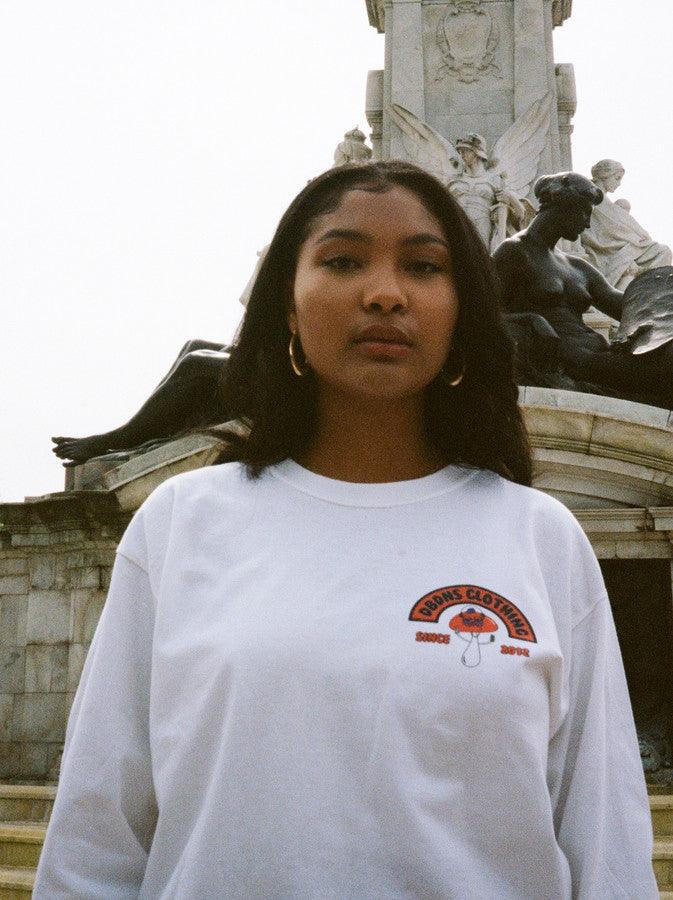 Long Sleeve T-shirt in White with Bro Shroom Est 2012 Print - Dreambutdonotsleep