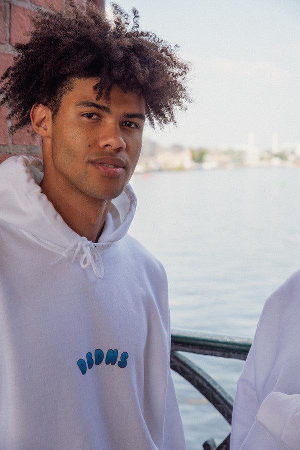 Hoodie in White with Blueberry Bubble Logo Print - Dreambutdonotsleep