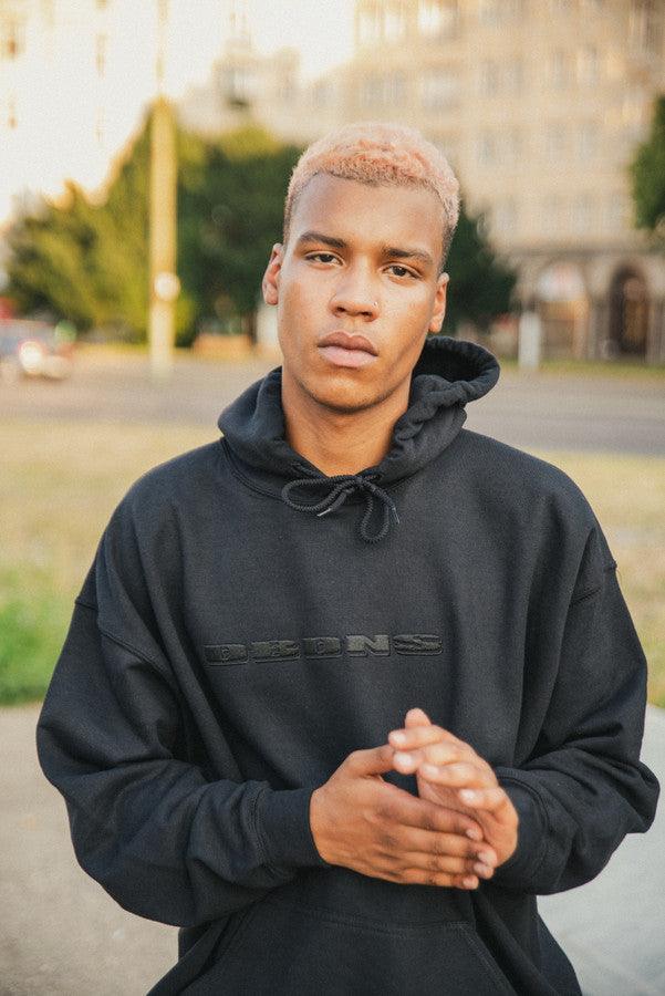 Hoodie in Black with Black Logo Embroidery - Dreambutdonotsleep